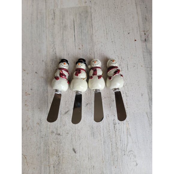 St Nicholas square snowman cheese spreaders utensil Xmas accessory set - Picture 1 of 6